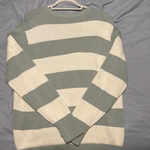 John Galt Green and White Striped Sweater